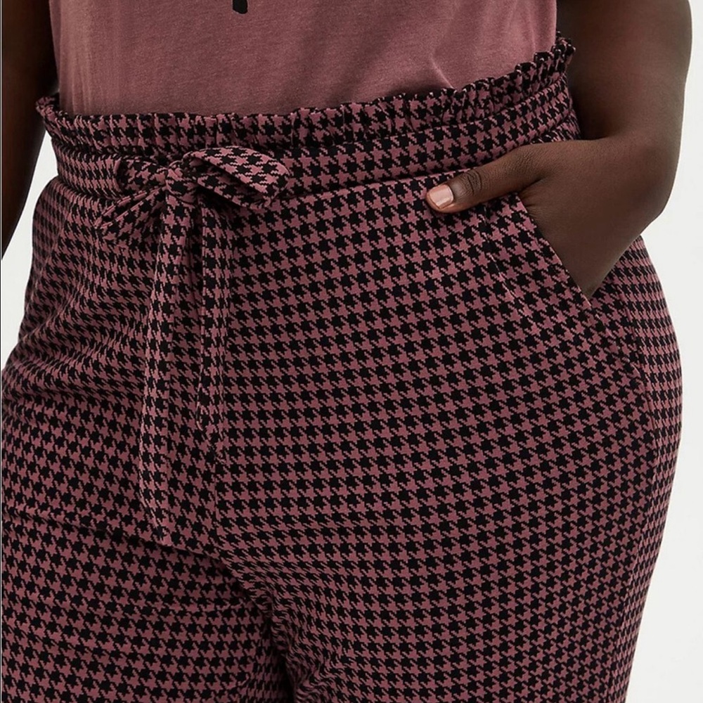 Torrid Pink and Black Houndstooth Paper Bag Trousers